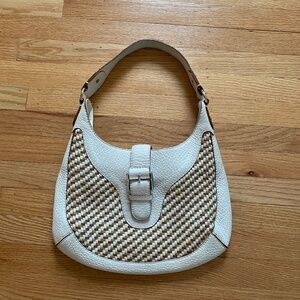 White and brown woven Michael Kors handbag